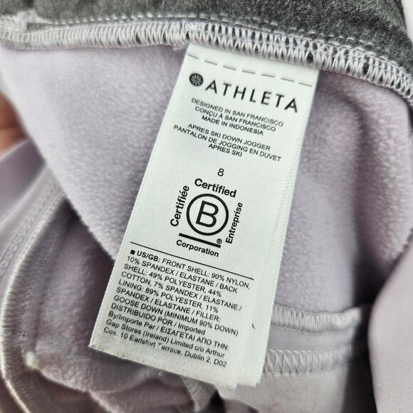 ATHLETA Apres Ski Down Jogger Pants Purple Quilted Pockets Pull On Lined Size 8 - Picture 7 of 7